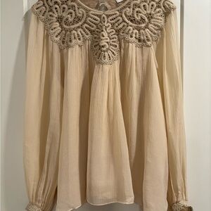 Elegant Cream Lace-Trimmed Women's Top